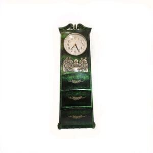 Vintage KIRCH Battery Wall Clock Mail Key Sorter Jesus At Last Supper 24" Green